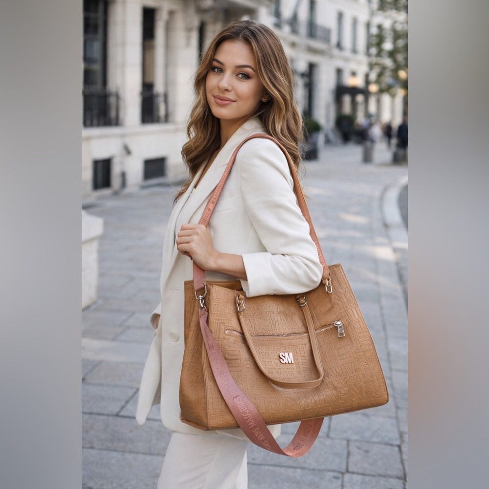 Steve Madden Camel Embossed Tote with Pink Strap